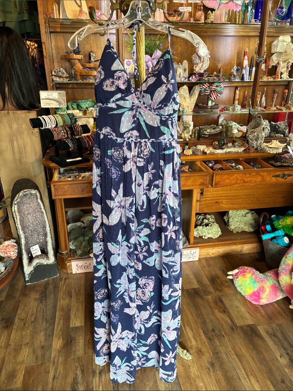 Navy Floral Maxi Dress with Pastel Blooms - Picture 2 of 5